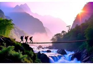 China Trekking Expedition Through Lush Forest and Rivers