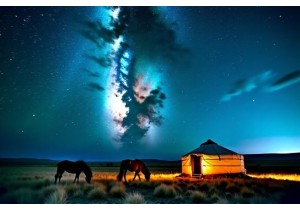 Camp Under Stars on Grasslands of Inner Mongolia