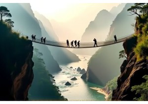 Crossing Suspension Bridges in Nujiang Canyon