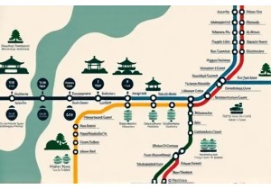Subway map of Suzhou highlighting classical gardens and express links