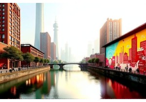 Shanghai modern culture at Yangpu Riverside adaptive reuse architecture and murals