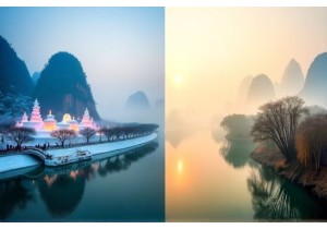 Harbin vs Guilin Winter Snow Versus Karst Mountain Landscape Contrast
