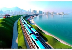 City transit in Dalian featuring tram metro and seaside bus routes